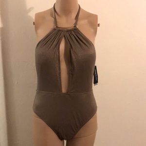 Kenneth Cole New York, gold swimsuit, tummy toner, size medium